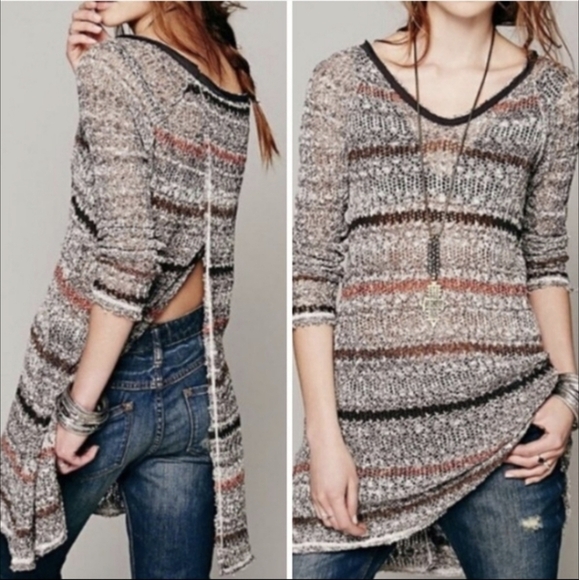 Free PEOPLE striped loose knit crochet pullover sweater life's a beach xs - Picture 3 of 11